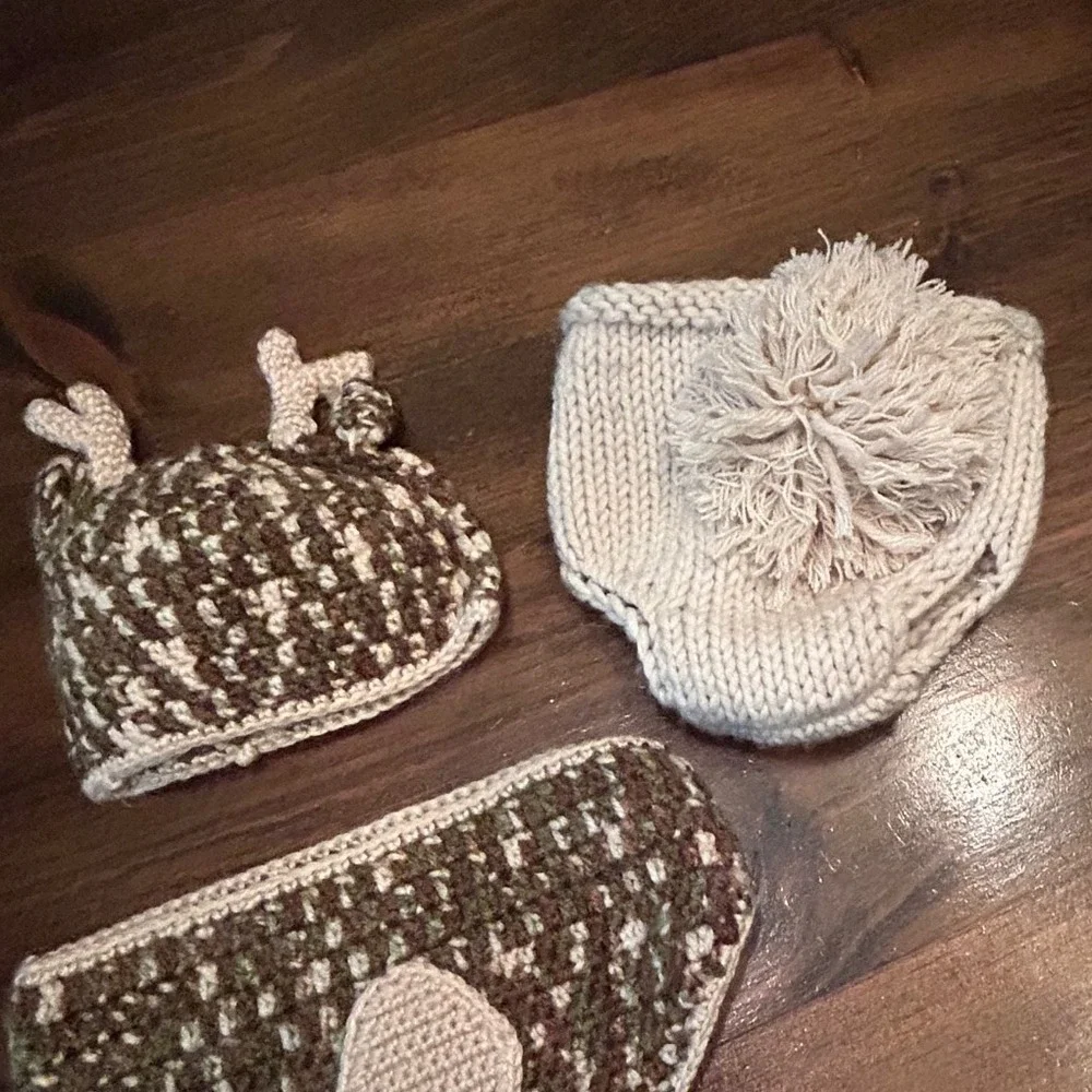 Crochet Knit Baby Bundle Deer Set Diaper‎ Covers Beanie Cookie Monster Homemade